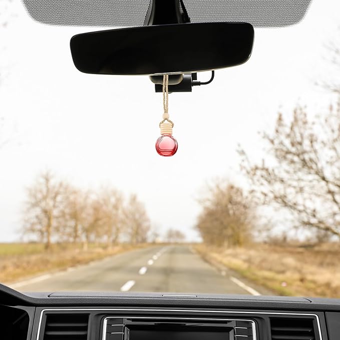 uxcell 4pcs Hanging Car Air Freshener Perfume Bottle, 8ml Pendant Empty Clear/Brown Glass Essential Oil Aromatherapy Diffuser with Wooden Cap for Car Decor (Clear/Brown, Rhombus)