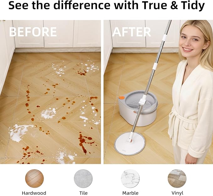 3-in-1 Precision Spin Mop & Bucket System, 71” Extra-Long Handle, Clean-Water Separation, 3 Specialized Heads for Baseboards & Corners, Compact for Hardwood & Micro-Porous Floors
