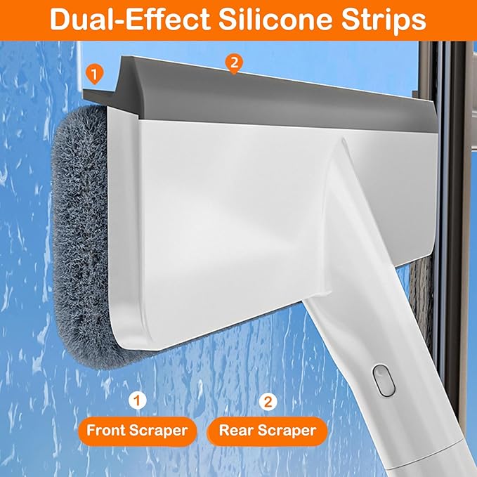 RV Window Cleaning Squeegee with Spray, Max 73.3" Handle, Motorhome & Camper Exterior Glass Cleaner, 3-in-1 Spray Mop for High Windows, Home & Car