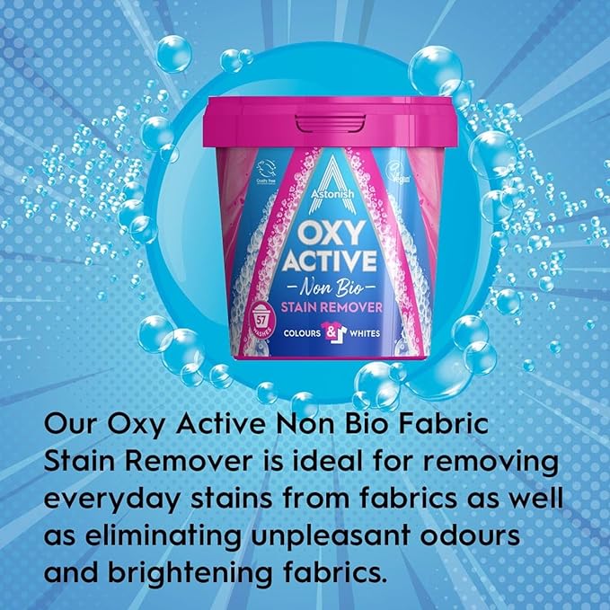 Astonish Oxy Active Fabric Stain Remover, Stain and Odour Eliminating, Fabric Brightening, Non Bio, 825g