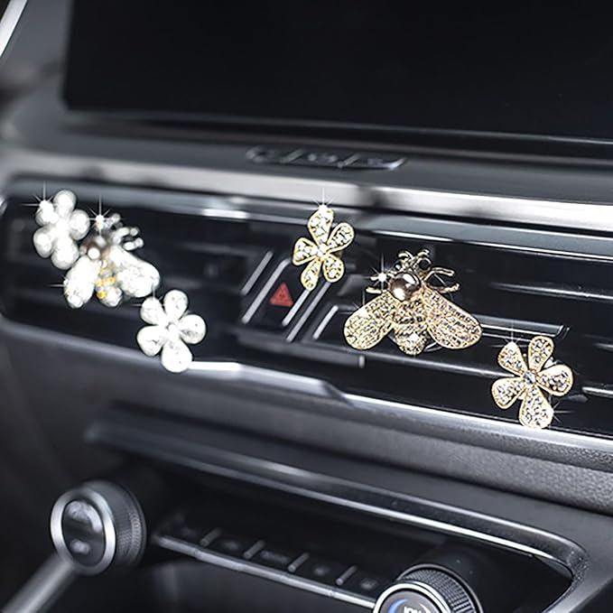 2 Pieces Small Bee Air Vent Clips Bling Bee Car Accessories Cute Car Air Freshener Rhinestone Gift Decorations Charm Car Clip Interior Air Vent Decor