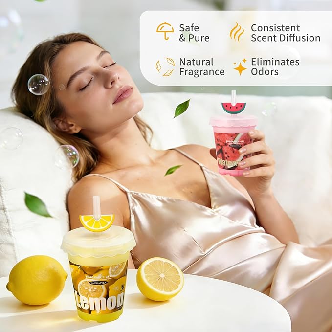 Diffusers for Home Watermelon Scent 2 Pack, Bathroom Diffuser Fruit Cup Shape for Office, Air Freshener Diffuser Gel Leak-Proof Car & Room, Bathroom Scent Diffuser for Friends and Family