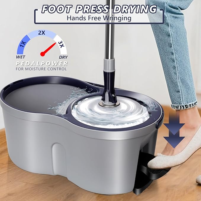 Masthome EasyWring Microfiber Spin Mop with 3 Mop Pads & Sponge Mop with 3 Absorbent PVA Mop Refills for Floor Cleaning