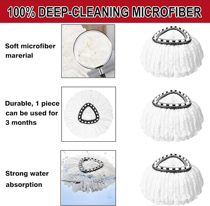 20 Pack Spin Mop Replacement Heads, 100% Microfiber Spin Mop Refill for Easy Wring Compatible with Triangle 360 Degree Spinning Mop Replace Head for Floor Cleaning