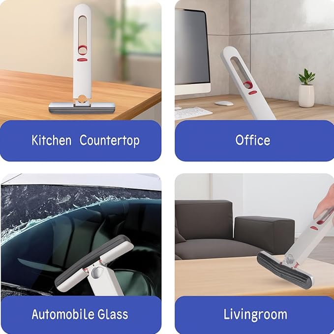 Mini Mop for Small Spaces - Streak-Free Window Squeegee Scrubber with Spray Bottle, Multisurface Glass Cleaner Kit for Car/Home Windows, Mirrors & Shower Doors (A)