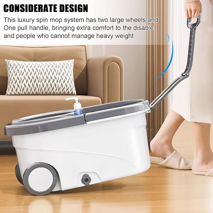 Spin Mop and Bucket Wringer Set for Home, 360° Spinning Mop Bucket System Wet Dust Mop for Floor Cleaning with 5 Microfiber Heads