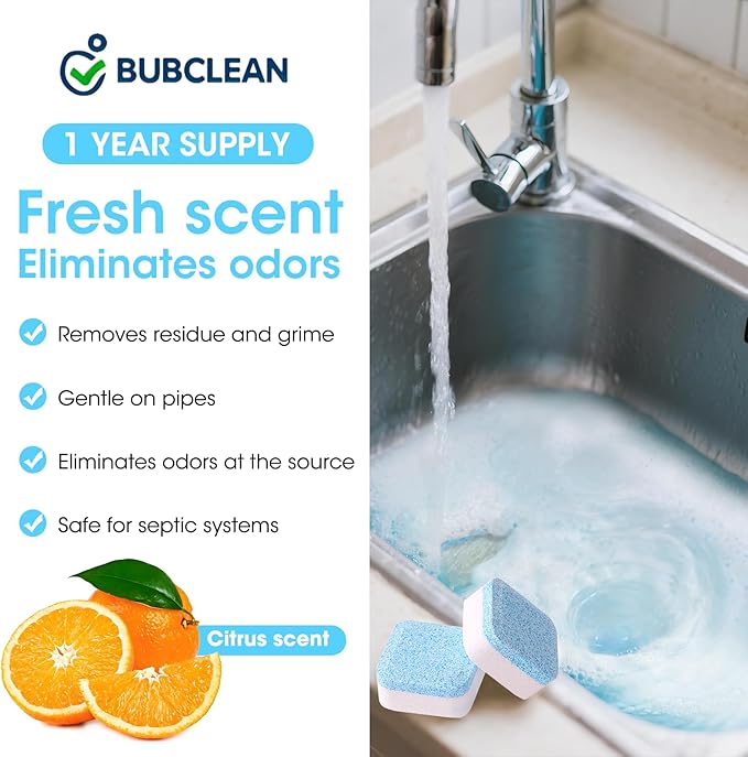 Ultra-Strength Garbage Disposal Cleaner Deodorizer Tablets - 24 Pack | Fresh Citrus Foam Sink and Drain Cleaner | Deep Clean to Eliminate Odors | Pipe Friendly (12-Month Supply)