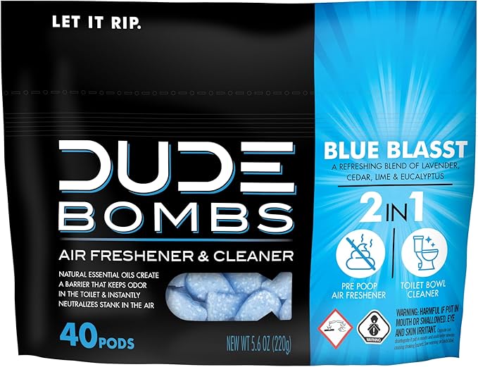 DUDE Wipes DUDE Bombs Toilet Stank Eliminator - 2-in-1 Air Freshener and Toilet Bowl Cleaner - 1 Pack (40 Pods) - Deodorizing Blend of Lavender, Cedar, Lime, and Eucalyptus