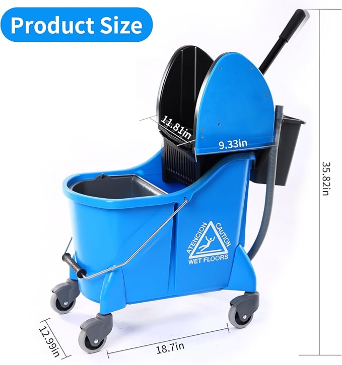 Mop Bucket with Wringer, Mop Bucket Separate Dirty Water for Floor Cleaning with Drain Pipe &Storage Bucket, Blue