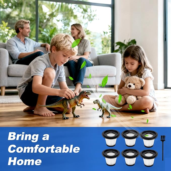 6 Pack Filters Replacement Compatible with BSRCO ATJ-2166 Handheld Car Vacuum, Washable HEPA Filters Works with H126 and ATJ Car Handheld Vacuum