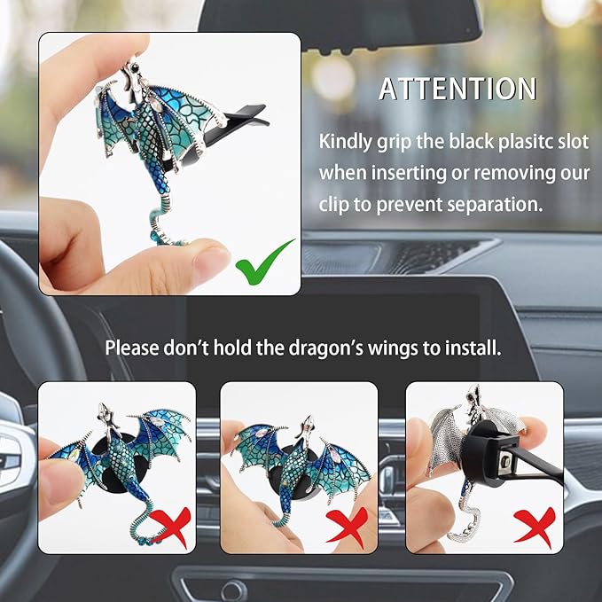 Bling Dragon Car Air Freshener Vent Clip,1pc Rhinestone Blue Dragon Car Decor,Cute Air Vent Clip Dashboard Decoration Accessory,Refillable Animal Diffuser