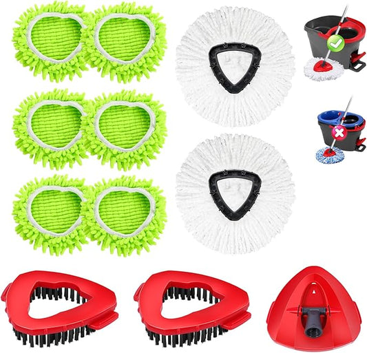 8 Pack Chenille Microfiber Spin Mop Replacements Head for Oceda EasyWring 1-Tank System,2 Mop Scrub Brush + 1 Mop Base + 8 Pack Spin Mop Head(11PCS)