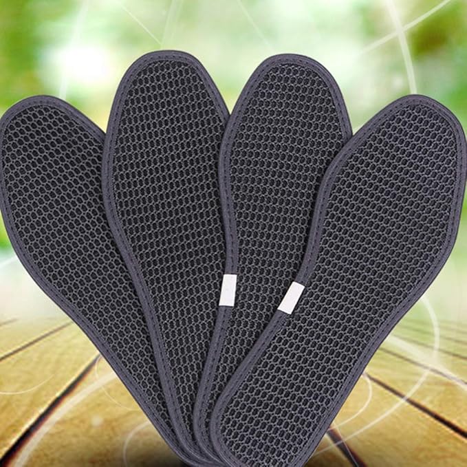 Bamboo Charcoal Shoe Insoles Mesh Insoles Sweat Absorbent Anti Odor Shoe Inserts Pads for Men Women Sports Running Black 2 Pairs Size 44