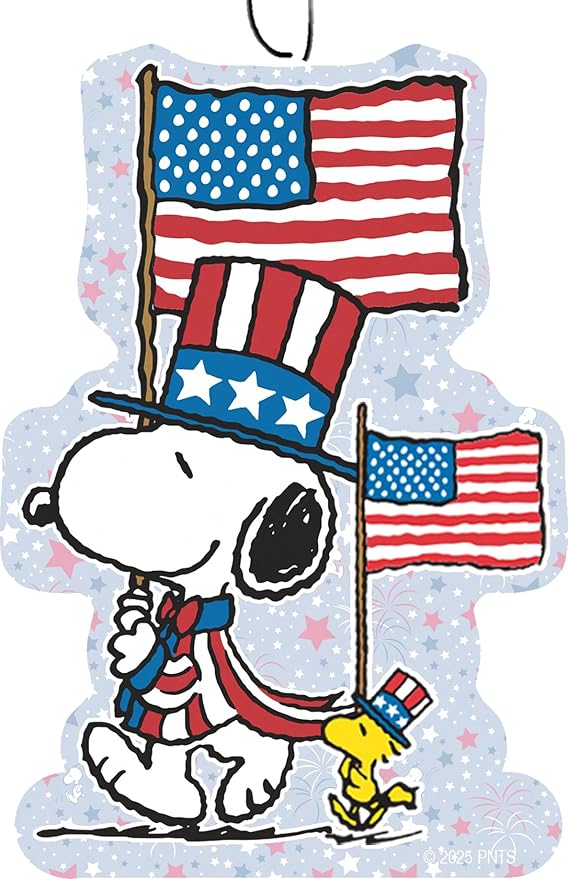 Spoontiques Peanuts July 4th Air Freshener (3pk) - Themed Car Interior Accessories & Essentials, Hanging Air Freshener for Cars & Trucks, Long-Lasting Fragrance (New Car Scent)