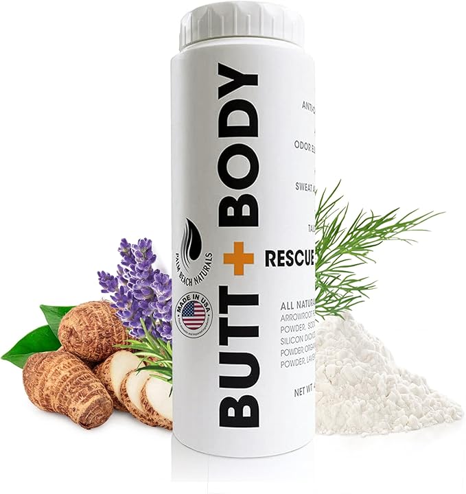 Palm Beach Naturals Butt & Body Rescue Powder for Men & Women – Whole Body Deodorant Absorbs Sweat, Controls Odor & Chafing with Cooling Sensation – Naturally Protects Skin, Talc Free – 4oz