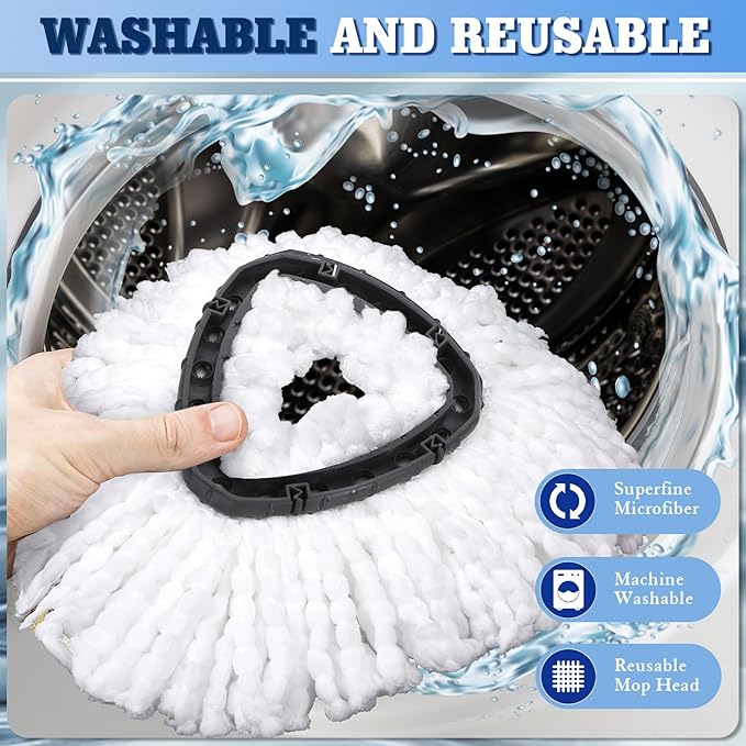 6 Pack Mop Replacement Heads Compatible with Oceda EasyWring 1-Tank System - Includes 1 Mop Base, Microfiber Mop Refills, Easy Cleaning Mop Head Replacement