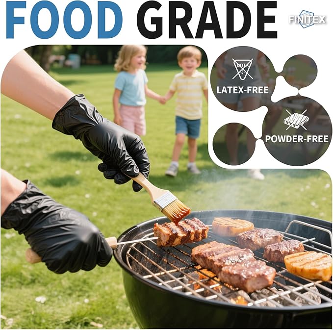 FINITEX Black Nitrile Disposable Medical Exam Gloves - 100/1000 PCS 6.3mil Powder-Free Latex-Free Food Gloves