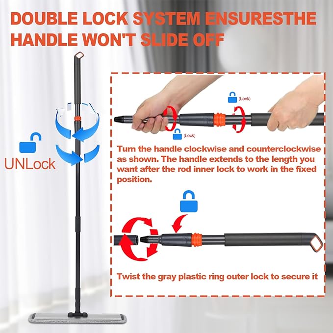 24inch Flat Mop for Cleaning Floors Heavy Duty Microfiber Wet Mop Deep Cleaning for Hardwood, Tile & Laminate, Includes 4 Reusable Washable Pads and Adjustable Long Handle