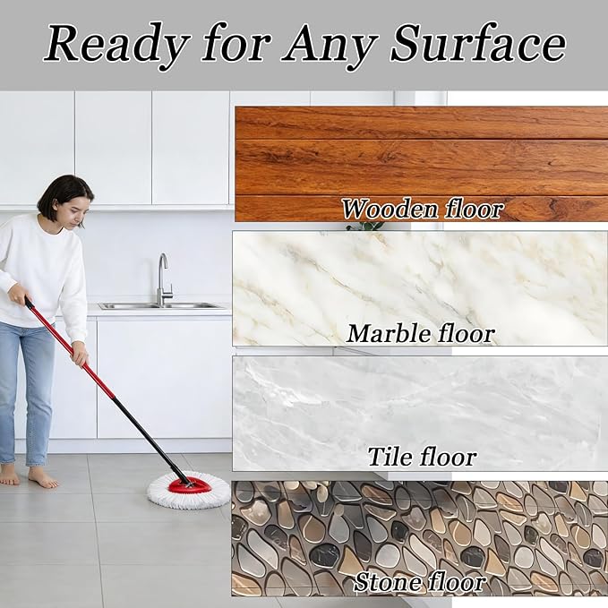 4Pcs Mop Heads Replacement,Spin Mop Replacement Head Compatible with Cedar Easywring 1-Tank System,Including 2 Spin mop Replacement Heads,1 Brush Head and 1 Base (Machine Washable & Easy to Replace)
