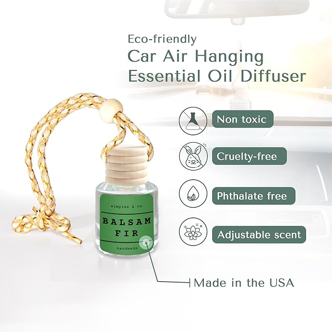 Balsam Fir Car Air Hanging Essential Oil, Car Air Freshener Diffuser, Long Lasting Essential Oils, Aromatherapy Vehicle Diffuser by Simplee & Co