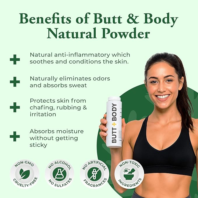 Palm Beach Naturals Butt & Body Rescue Powder for Men & Women – Whole Body Deodorant Absorbs Sweat, Controls Odor & Chafing with Cooling Sensation – Naturally Protects Skin, Talc Free – 4oz