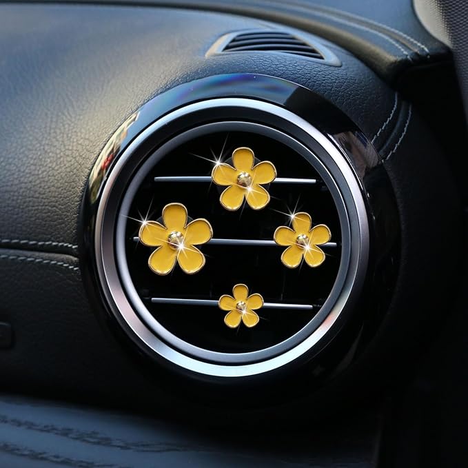4Pcs Car Accessories Daisy Flowers Car Air Freshener Vent Clips,4 Sizes Cute Car Flowers Car Clips,Girly Women Flowers Car Accessories,Refillable Car Diffuser Air Fresheners Accessories (Yellow)