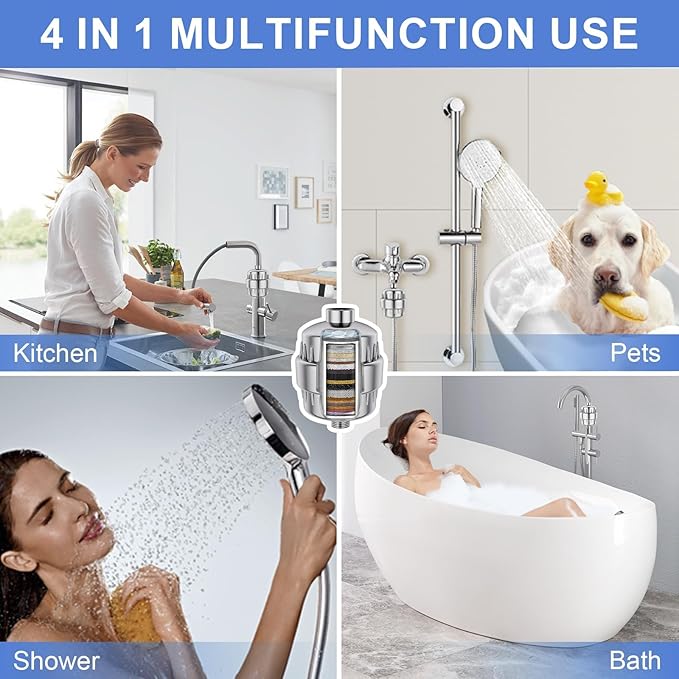 4 Pack 30 Stage Universal Shower Filter Replacement Cartridge -Removes Chlorine, Heavy Metals, Iron, Sediments-VeoryFly ShowerHead Water Filter Cartridge, Compatible with Universal Shower Filter