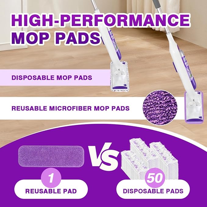 HOMEXCEL Reusable Microfiber Mop Pads for Swiffer PowerMop, Power Mop Pads Refills for 13 ''-15 '' Spray Mop, Machine Washable Pad Replacement for Multi-Surface Floor Cleaning, Pack of 4