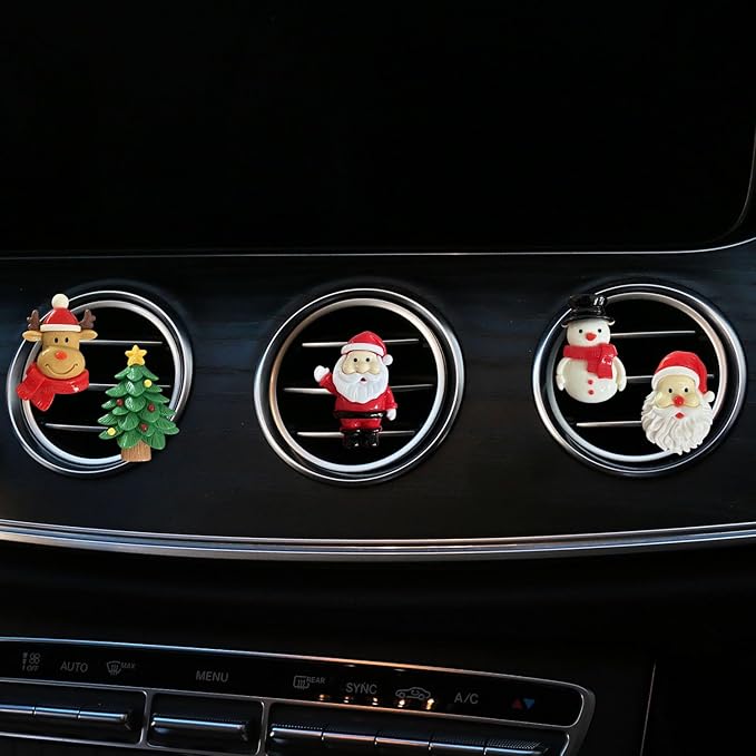 Set of 5 Christmas Car Air Freshener Vent Clips, Cute Santa Elk Snowman Xmas Tree Air Conditioning Outlet Clip Charms, Fun Car Interior Decoration Accessories