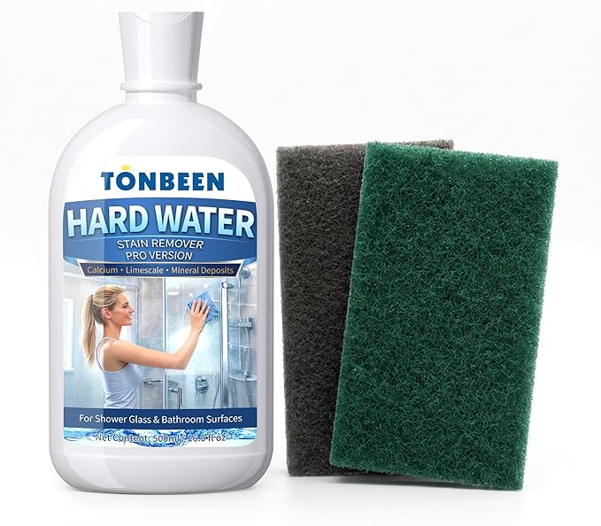 Hard Water Stain Remover Paste with Polishing Pads – Calcium & Limescale Cleaner for Shower Glass, Shower Doors & Tiles, Includes 800 & 1200 Grit Pads, 500ml,16.9fl oz