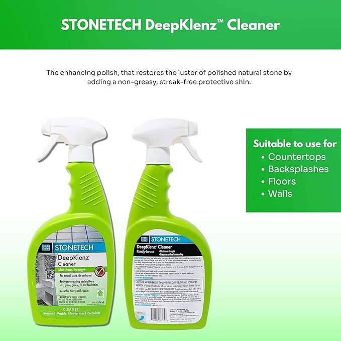 Cleaner Spray Bottle for Stonetech Deepklenz - Removes Dirt, Grime, Grease, Oil & Food Stains - Cleans Natural Stone, Tile & Grout Surfaces - Maximum Strength Multi-Surface Cleaner for Home - 24 oz