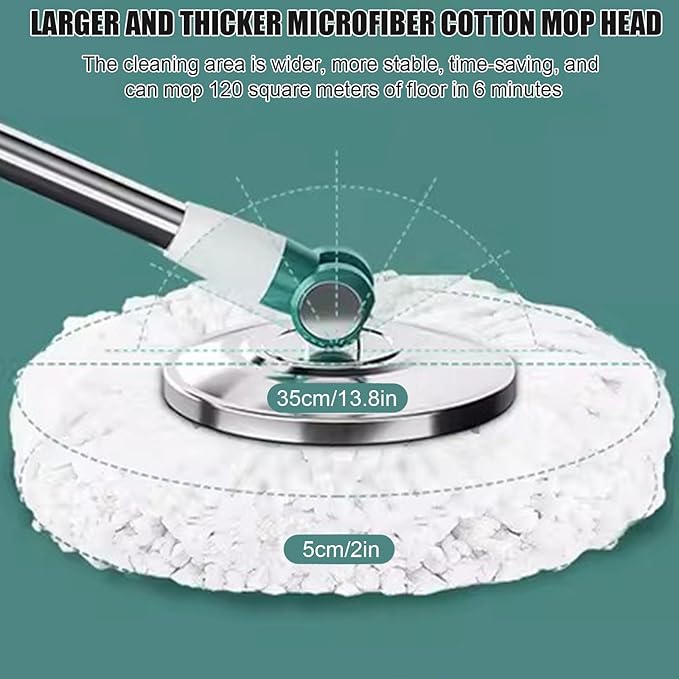 Spin Mop & Bucket Set for Home - 360° Spinning Mop and Detachable Inner Wringer Basket - 5 Microfiber Replacement Head Refills for All Surface Floor Cleaning,Green