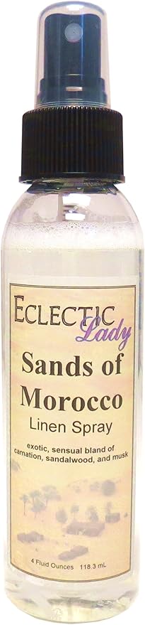 Sands of Morocco Linen Spray, 8 ounces - Eclectic Lady Sheet and Linen Spray - No Artificial Colors, Parabens, or Preservatives - Long-Lasting Scent for Bed, Fabric & Pillow