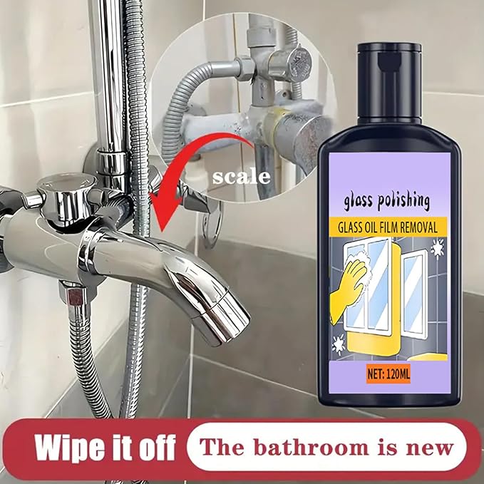 Shower Glass Cleaner - 120ml Window Oil Film, Cleaner with Sponge, Household ing, Toilet Tub Washbasin, Bathroom Kitchen Shower, Tile Mirror Cleaning, Home Window Care