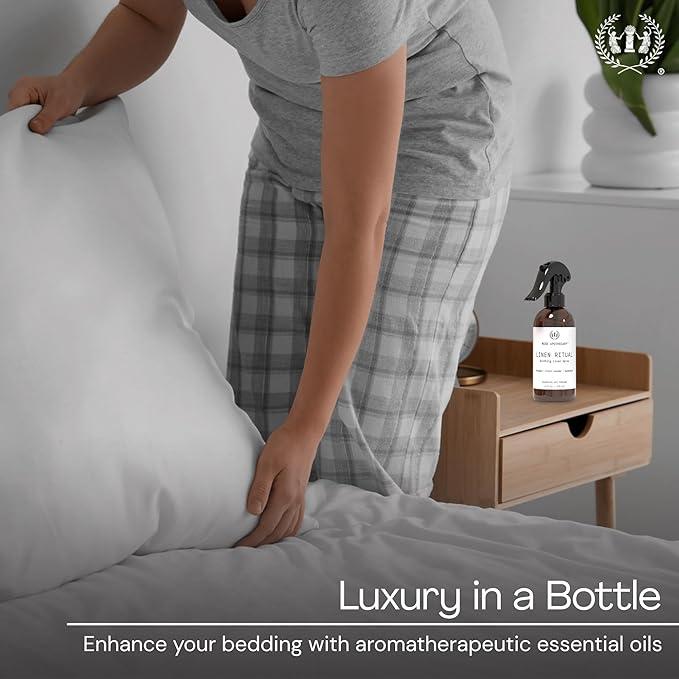 Muse Apothecary Linen Ritual - Aromatic, Soothing, and Relaxing Linen Mist, Laundry and Fabric Spray - Infused with Aromatherapy Essential Oils - 8 oz, Tonka Bean + Amber + Warm Cedarwood, 2 Pack