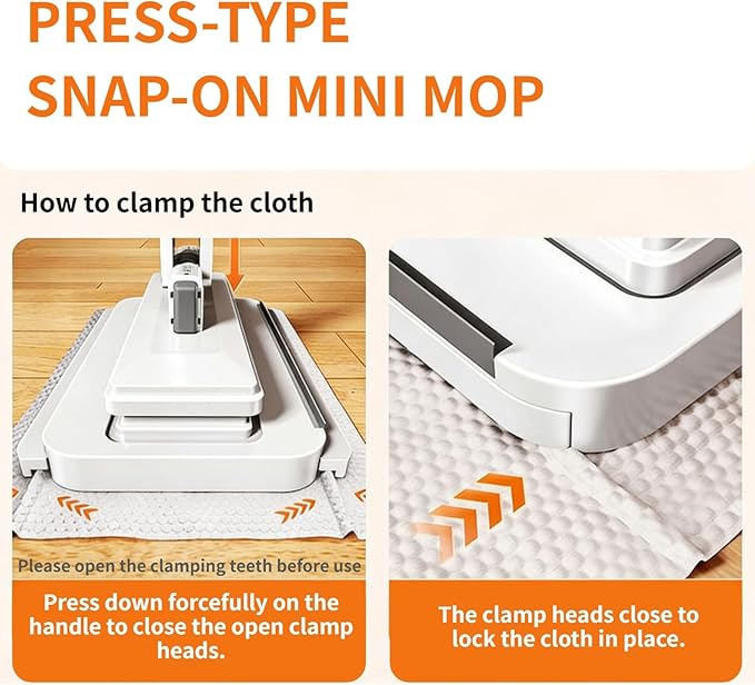Snap Grip Mini Mop Stick with 39in Handle — Zero-Touch Gap Dust Cleaner & Locking Head, Lazy Mops Wet and Dry for Kitchen Bathroom Toilet Cleaning (1 mini mop+10 Cloths)