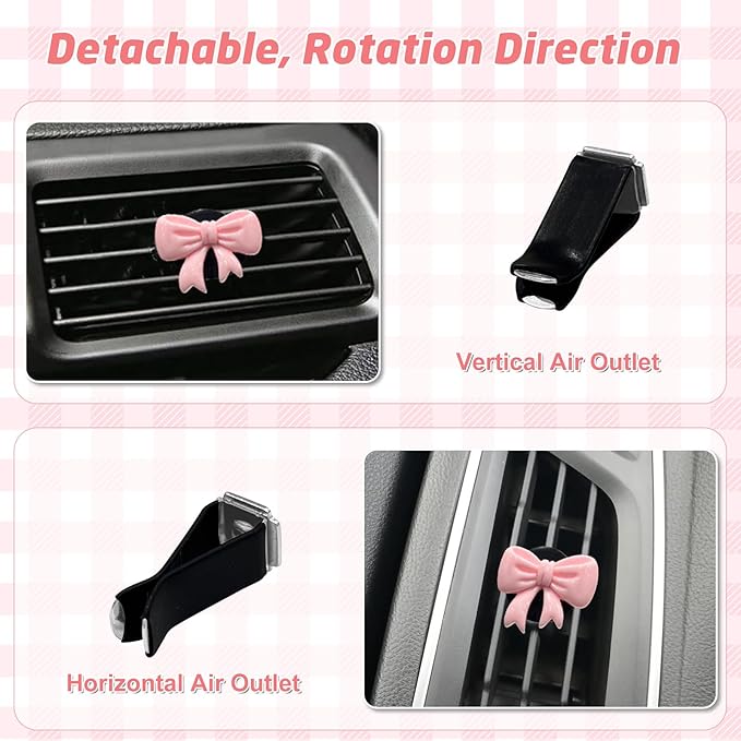8 PCS Coquette Pink Bow Car Air Freshener Vent Clip, Cute Aesthetic Cars Scent Air Fresheners Vent Clips Decorations, Automotive Interior Accessories for Women Girl