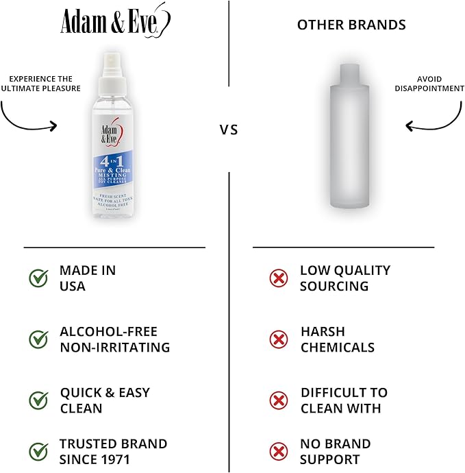 Adam & Eve Sex Toy Cleaner, 4 In 1 Pure And Clean Misting Spray, Fast Acting Misting Spray For Adult Toys, Vibrators, Dildos, Fresh Scent, Water Based Formula Perfect for Gifting, 4 oz (Pack of 2)