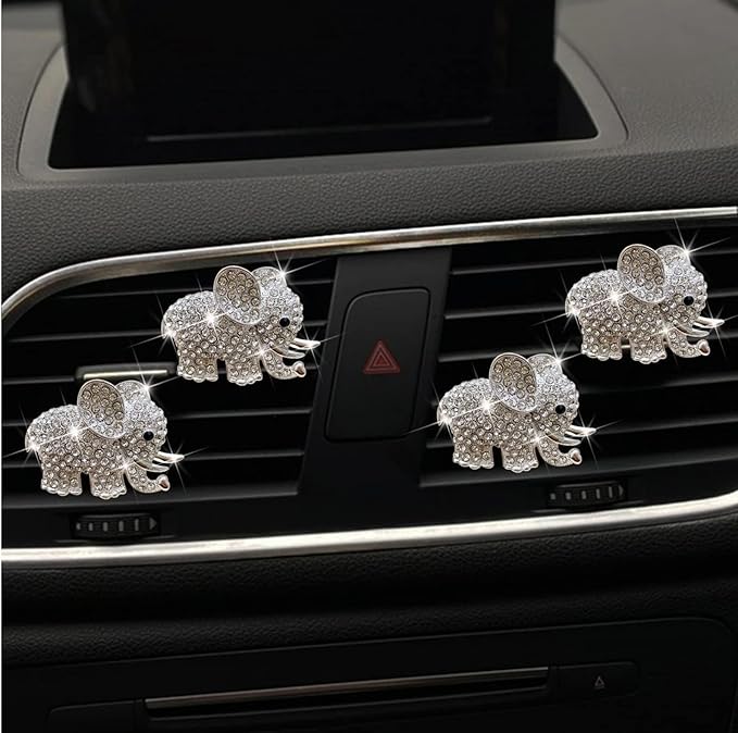 4Pcs Bling Elephant Air Vent Clips,Crystal Car Air Fresheners Vent Clip Cars Diffuser Vent Clip Rhinestone Diamond Elephant Cars Decoration Interior Decor Bling Car Accessories