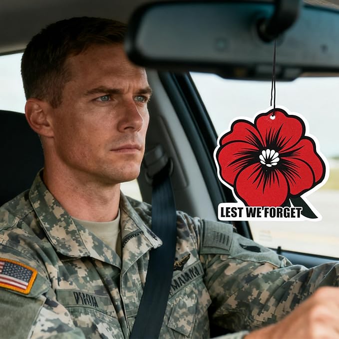12 Pcs Memorial Day Gifts Bulk Red Poppy Car Air Fresheners Poppy Flowers Hanging Ornaments for Memorial Veterans Day Gifts