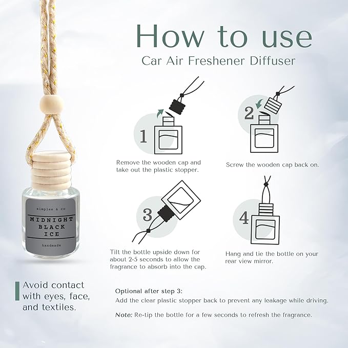Midnight Black Ice Car Air Hanging Essential Oil, Car Air Freshener Diffuser, Long Lasting Essential Oils, Aromatherapy Vehicle Diffuser by Simplee & Co