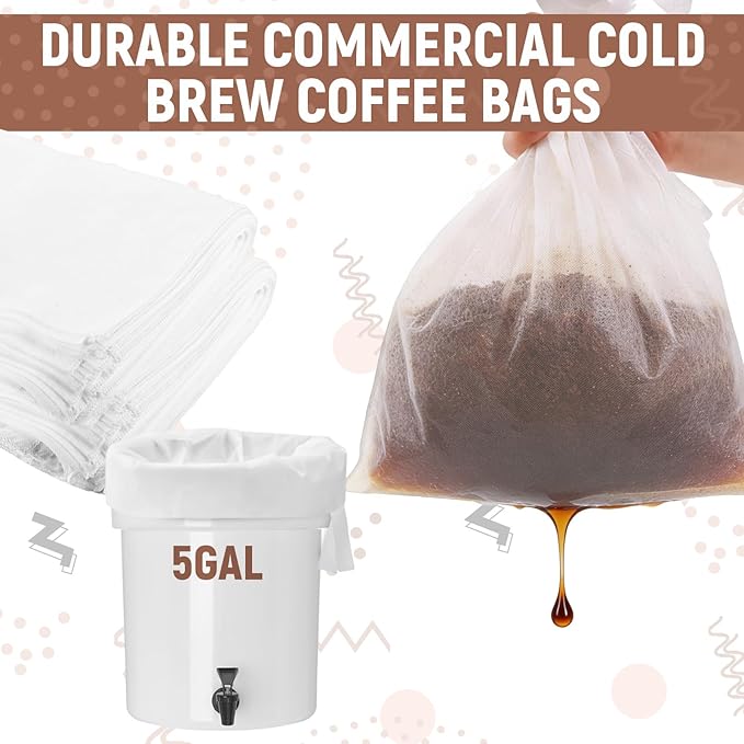 50Pcs 20" x 20" Commercial Cold Brew Coffee Filters for 5 Gallon Buckets, Cold Brew Bags Disposable for Commercial Model Cold Brew Coffee Makers