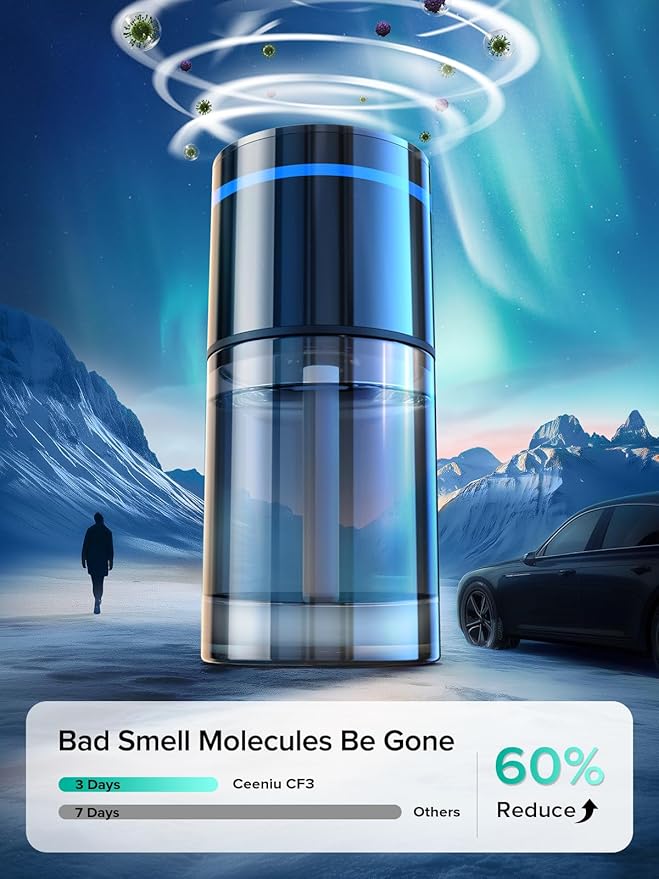 Ceeniu Smart Car Air Freshener, Larger 135ml Capacity, Long-Lasting 6-Month Fragrance, Auto On/Off, Quiet Operation, Stylish Ambient Light, Premium Scent for Women, CF3 Diffuser, Bamboo Forest Scent