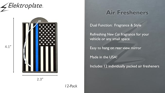 Elektroplate Police Thin Blue Line USA Flag Automotive Air Fresheners for Vehicles | New Car Scent (12-Pack) | Made in the USA