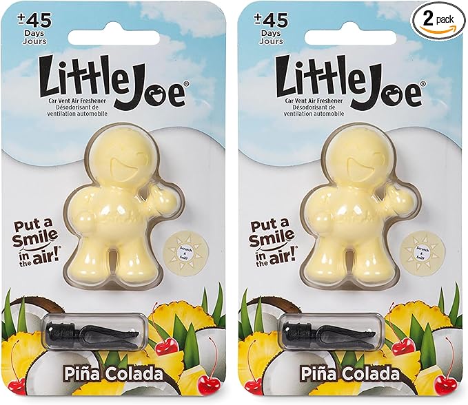 Little Joe 96412 Pina Colada Scent Car Air Freshener Clip Provides Long-Lasting Freshness in a Compact Design, Fights Odors for up to 45 Days, Cute Car Odor Eliminator, Non-Toxic, Pack of 2
