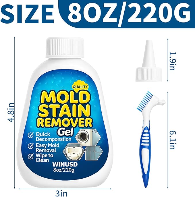 8OZ Active Stain Remover Gel Cleaner for Washing Machine Seal, Bathroom Grout, Shower Caulk, Tile, Walls, Toilet Bowl, Sink, Silicone - Effortless Application, Long-Lasting Protection
