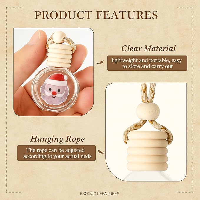 Remerry 40 Pcs Christmas Employee Appreciation Gifts Xmas Hanging Car Air Freshener Diffuser Empty Glass Perfume Bottle with Clear Plastic Ornament Ball Ribbon for Essential Oil Fragrance