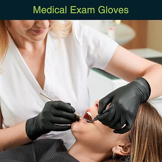 Black Nitrile Disposable Gloves X Large, 200 Count - Latex Free Medical Gloves, Dental and Surgical Grade - Powder Free Rubber Gloves