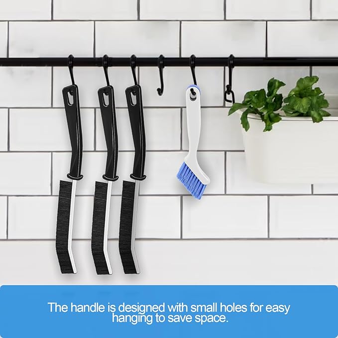 Small Scrub Brush Set for Deep Cleaning, 2 Cleaning Brushes for Window Tracks, Grout, Corners and Crevices with Straight Bristles for Precise Scrubbing in Kitchen and Bathroom (Silvery white)