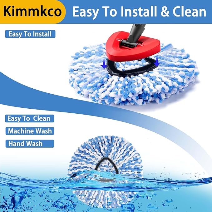6 Pack Mop Head Replacement for O Cedar Only 2-Tank RinseClean Spin Mop, Mop Replace Refills for Ocedar Made of Fluffy Microfiber, Machine Washable, with 1 Mop Base